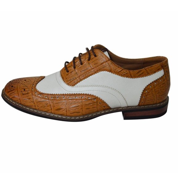 New Men Dress Shoes Wingtip Oxford 2-tone Leather Lined Lace Up Dress Tuxedo Tan
